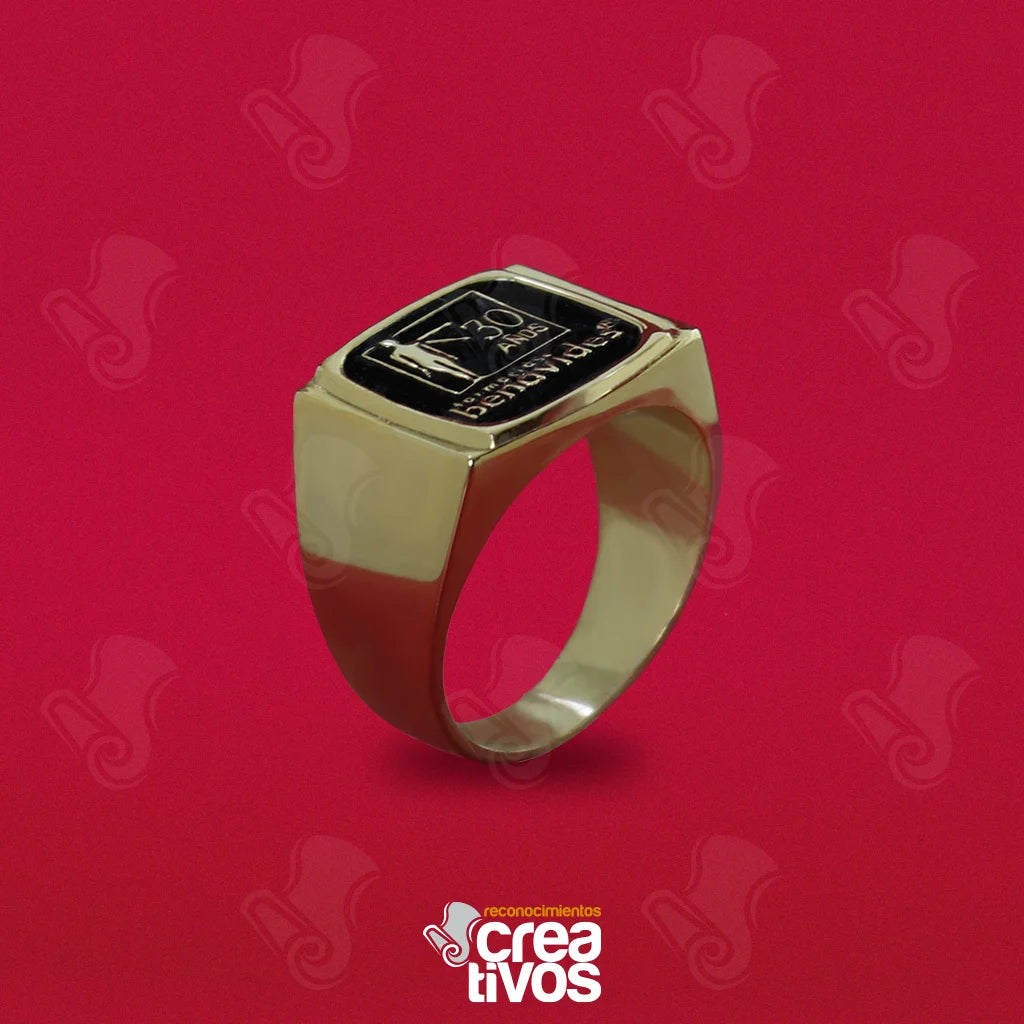 Anillo Personalizado Dorado Fondo Negro para Farmacias Benavides