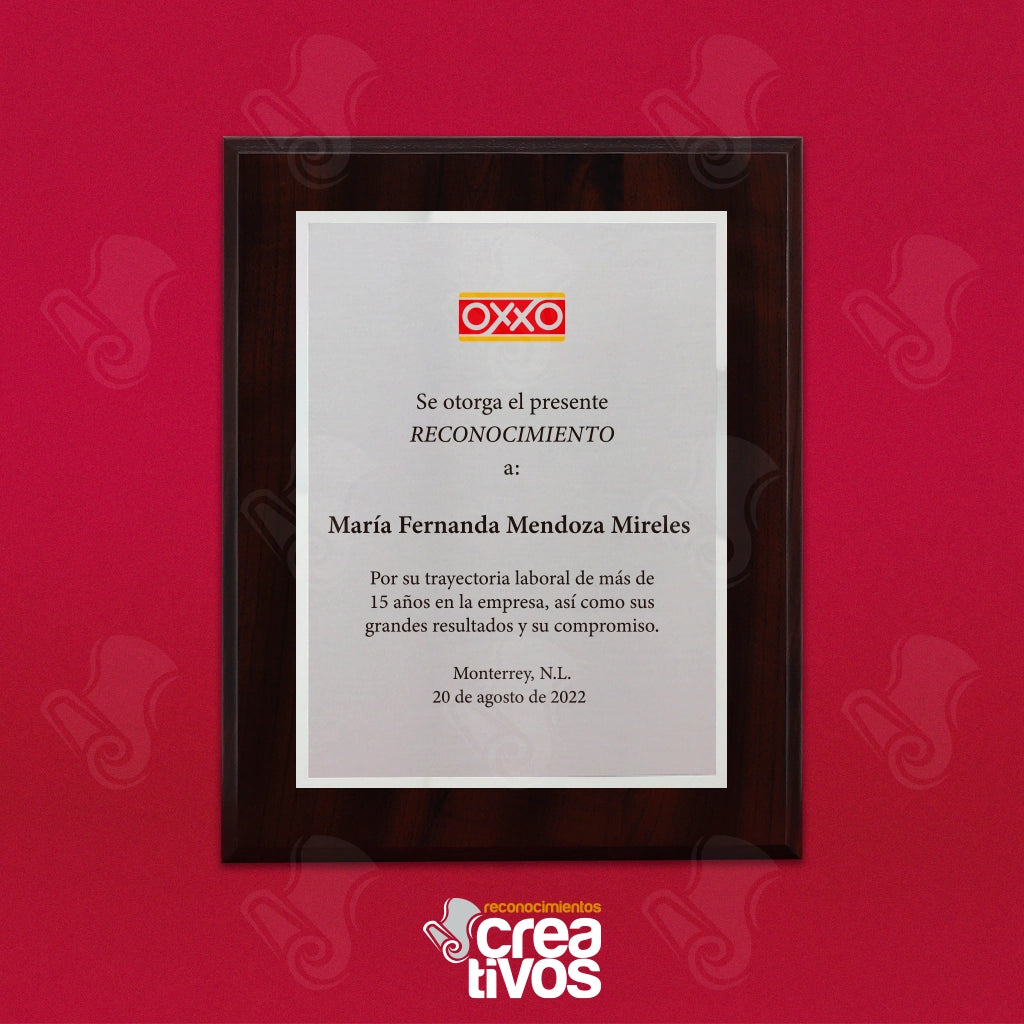 Placa de Reconocimiento MDF Café Aluminio Plata Mate Impreso y Plata Brillante Fondo Modelo 1