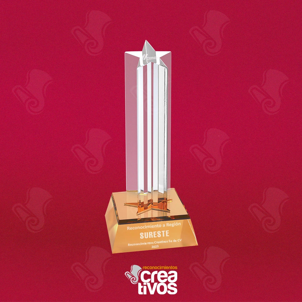 Reconocimiento de Acrílico Grabado Personalizado Estrella Columna Dorada