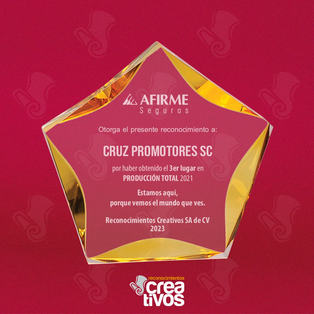 Reconocimiento de Acrílico Grabado Personalizado Estrella Luminaria Dorada