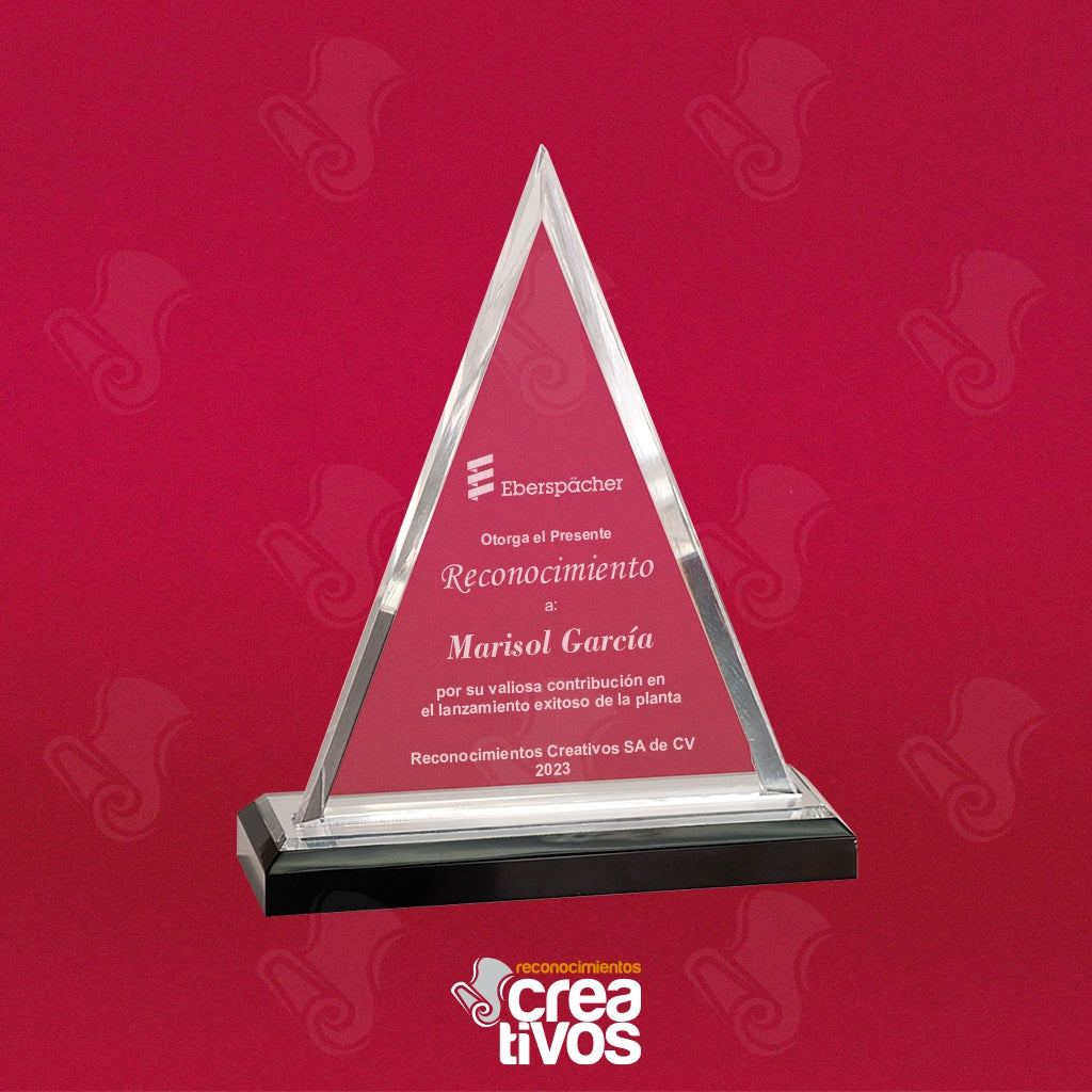 Reconocimiento de Acrílico Grabado Personalizado Triángulo Plateado