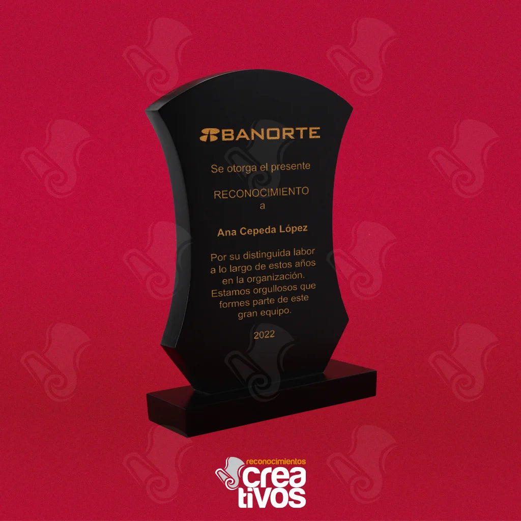 Reconocimiento de Madera Personalizado Escudo Rectangular Acabado Negro