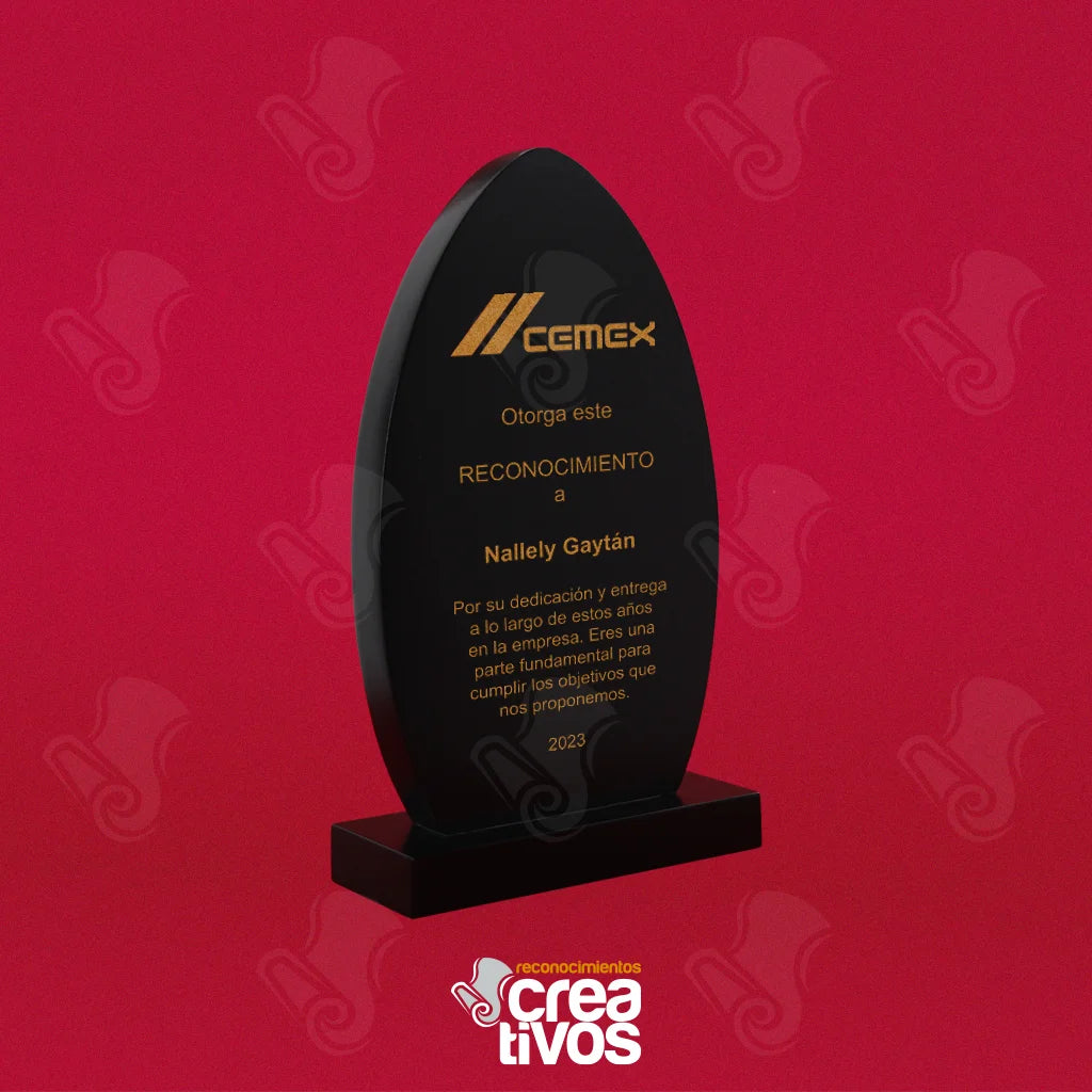 Reconocimiento de Madera Personalizado Ovalado Acabado Negro