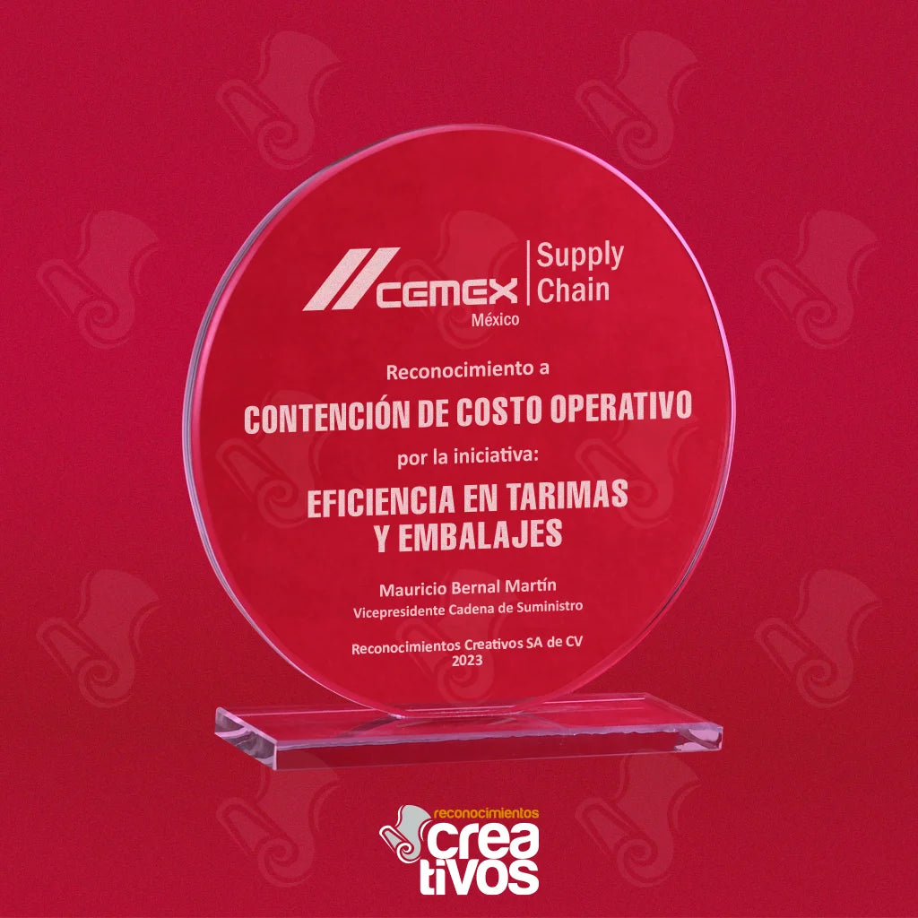 Reconocimiento de Vidrio Grabado Personalizado Circular