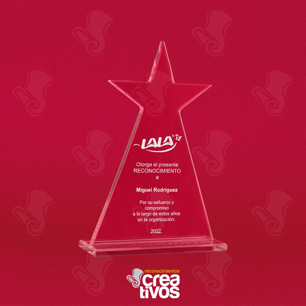 Reconocimiento de Vidrio Grabado Personalizado Estrella Alta