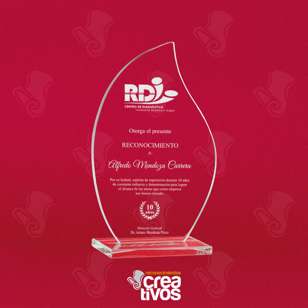 Reconocimiento de Vidrio Grabado Personalizado Gota