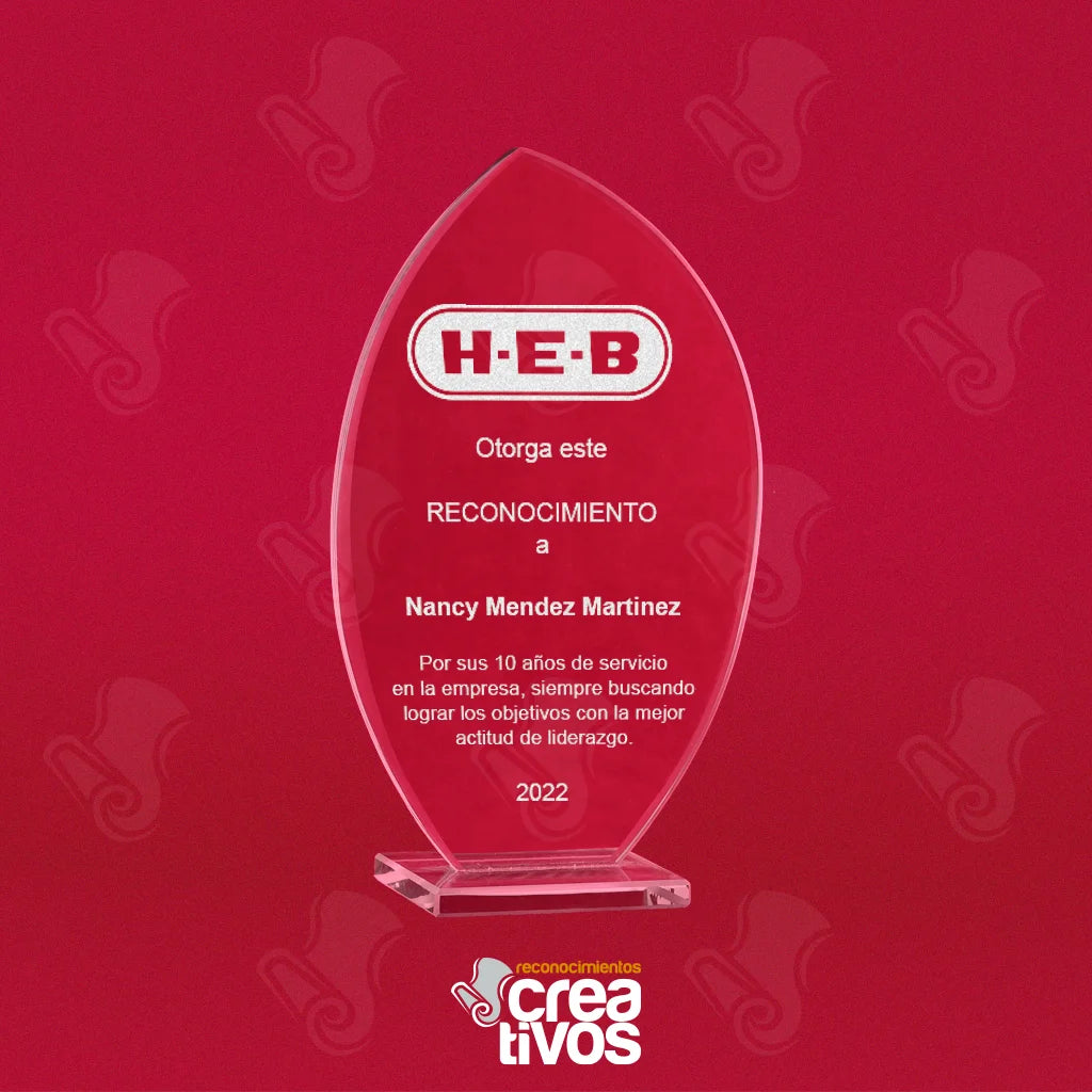 Reconocimiento de Vidrio Grabado Personalizado Hoja