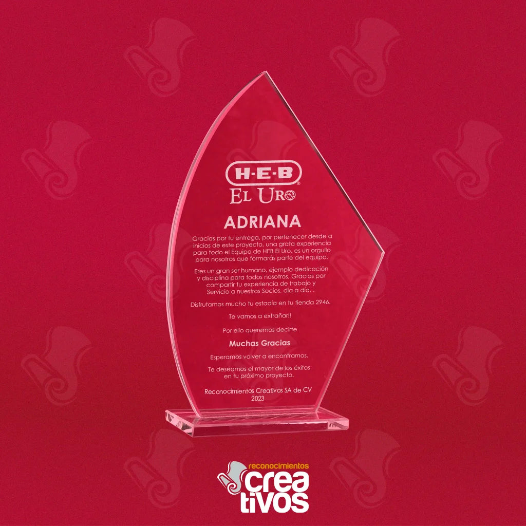 Reconocimiento de Vidrio Grabado Personalizado Medio Arco