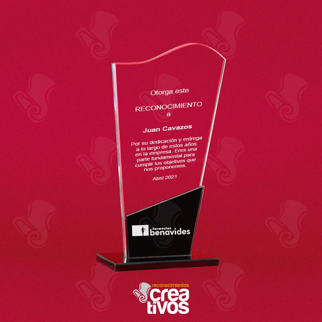 Reconocimiento de Vidrio Grabado Personalizado Onda Horizontal Base Negra