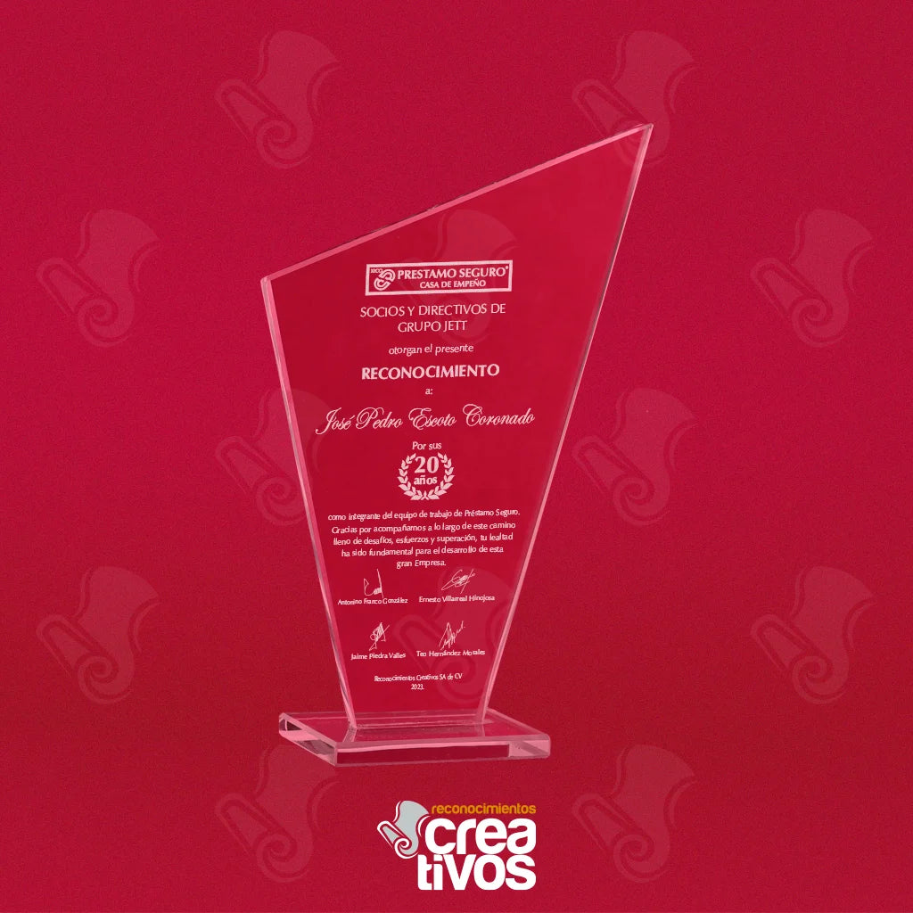 Reconocimiento de Vidrio Grabado Personalizado Punta