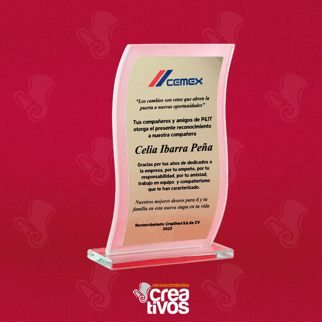 Reconocimiento de Vidrio Impreso Personalizado Pergamino